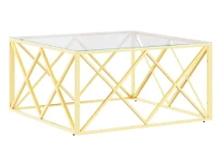 Online Mesa de centro 80x80x40 cm aço inoxidável e vidro PT953814 Dourado
