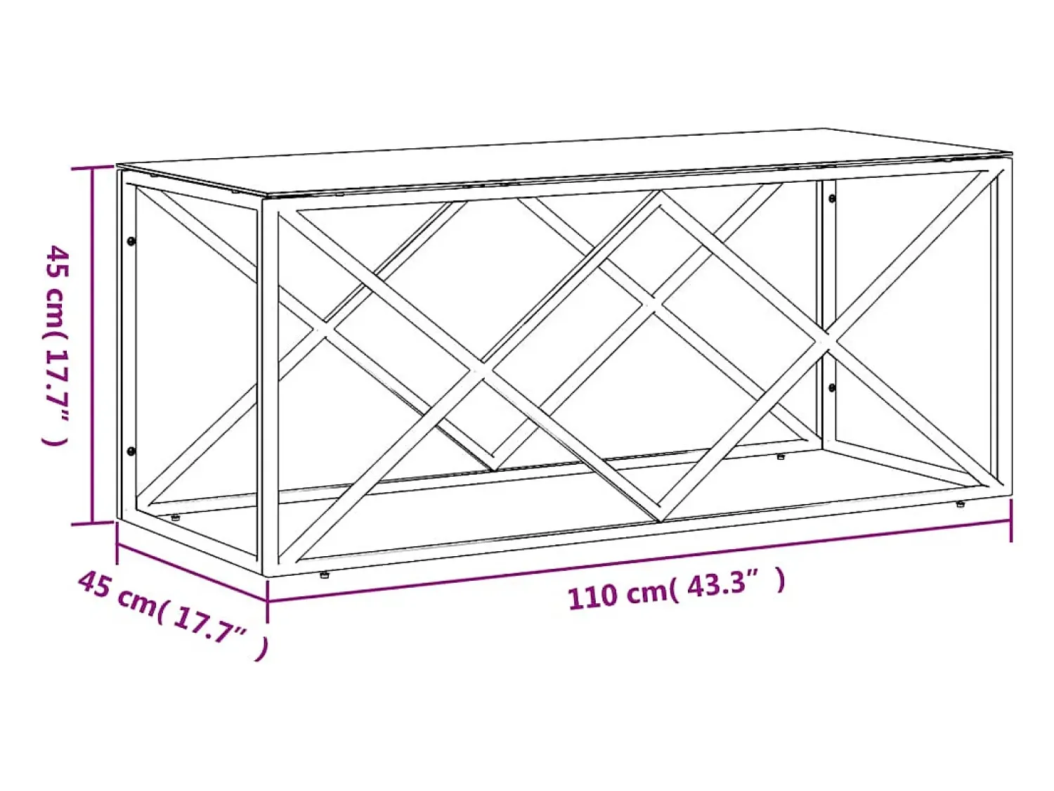 vidaxl Mesa de centro 110x45x45 cm aço inoxidável e vidro^ Mesa De Centro