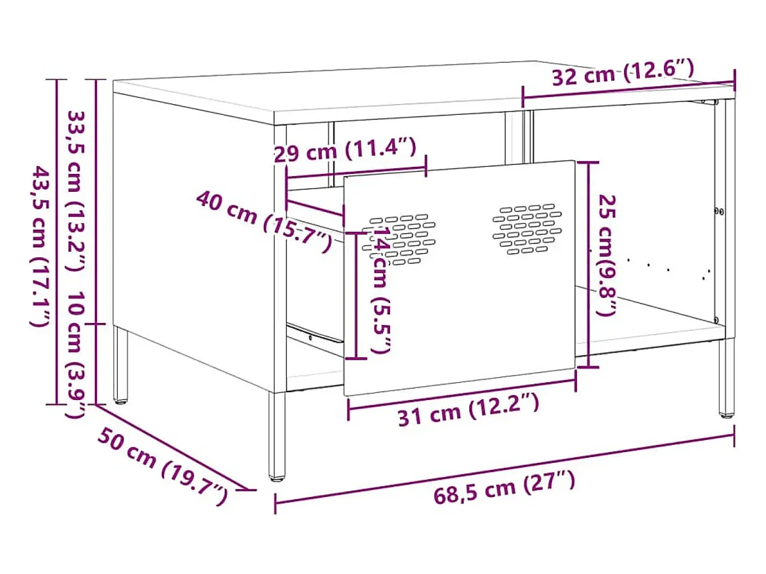 Mesa De Centro|vidaxl Mesa de centro 68,5x50x43,5 cm aço laminado a frio Rosa