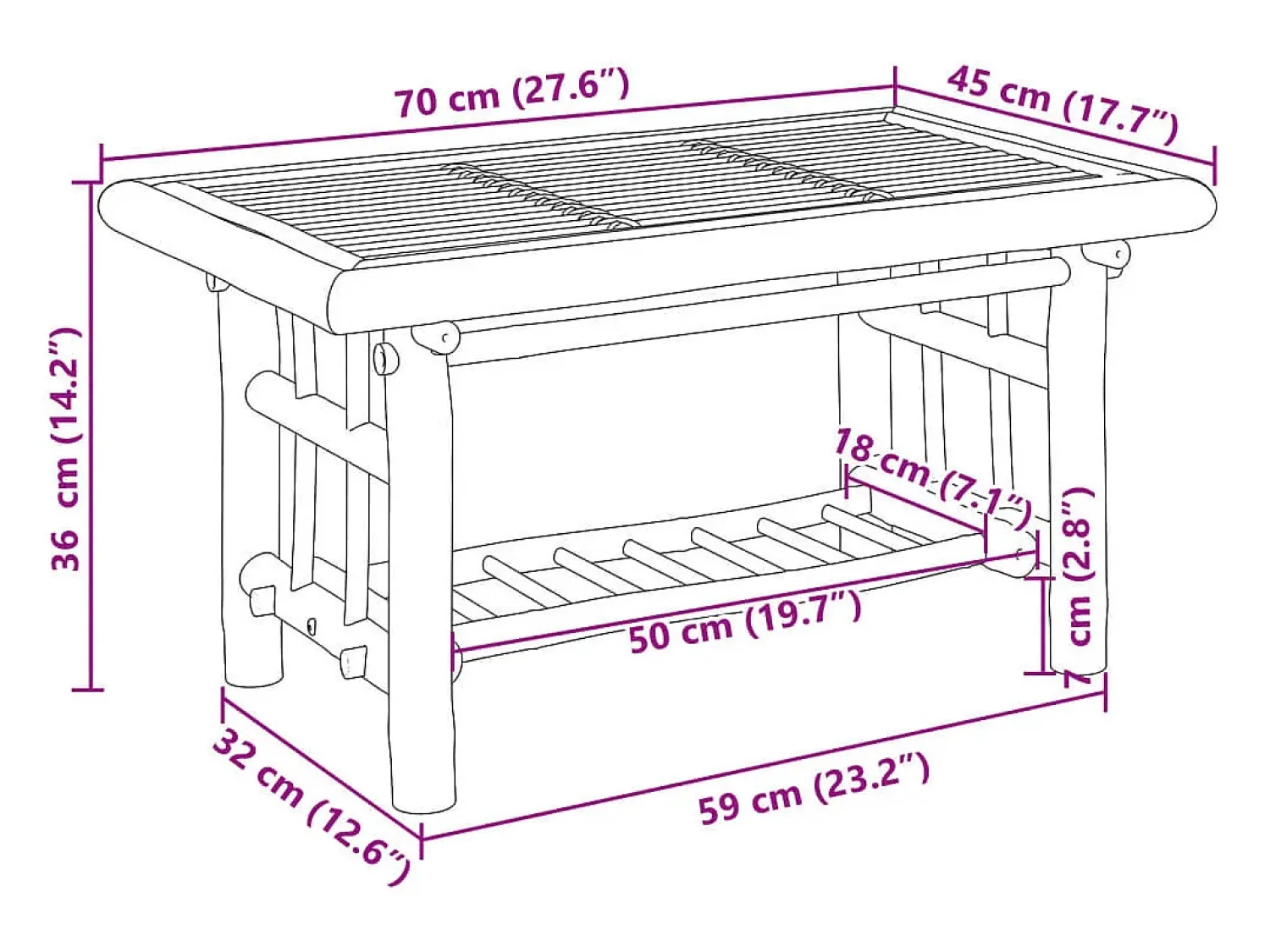 Mesa De Centro*vidaxl Mesa de centro 70x45x36 cm bambu Natural claro