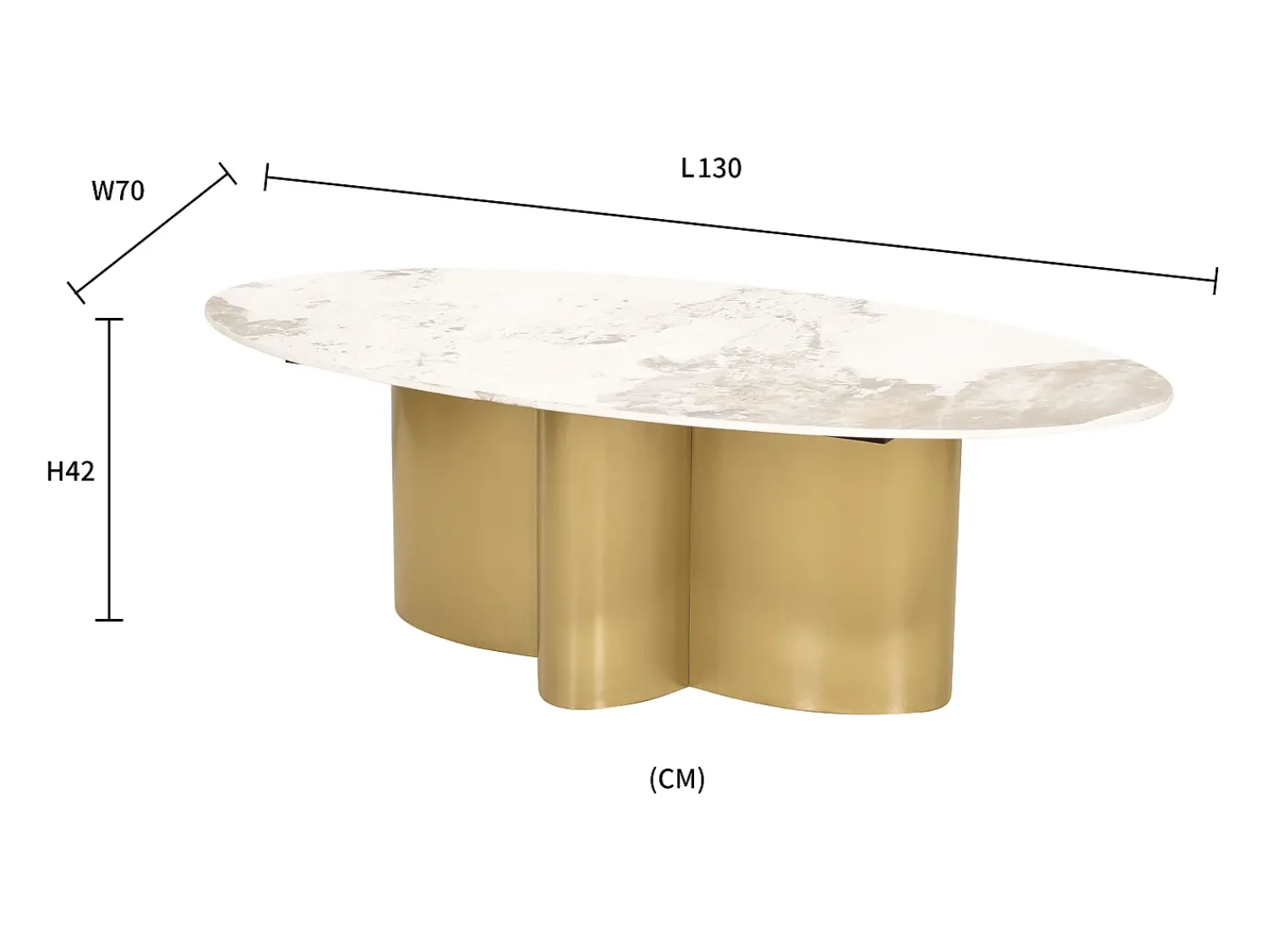 Mesa de centro 130x42x70 cm branco ouro modig m59 Branco / Dourado