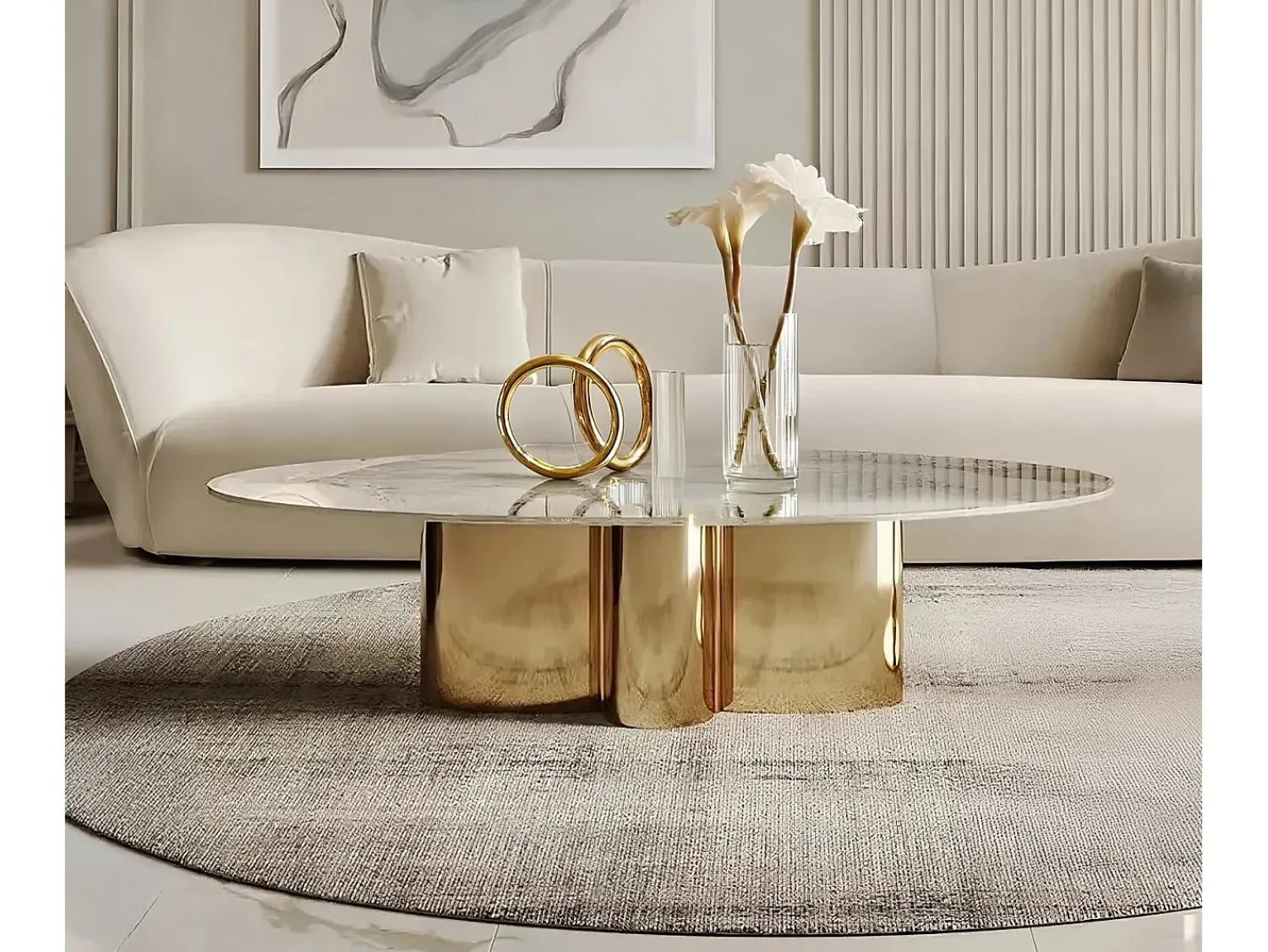 Mesa de centro 130x42x70 cm branco ouro modig m59 Branco / Dourado