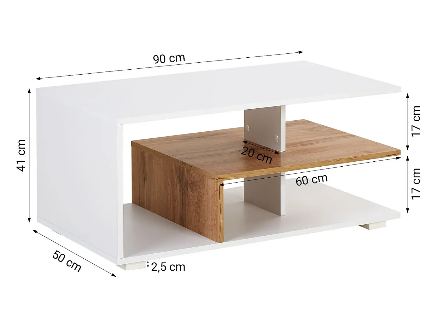 Mesa De Centro| Mesa de Centro 90x41x50 cm Carvalho Branco Castanho / Branco