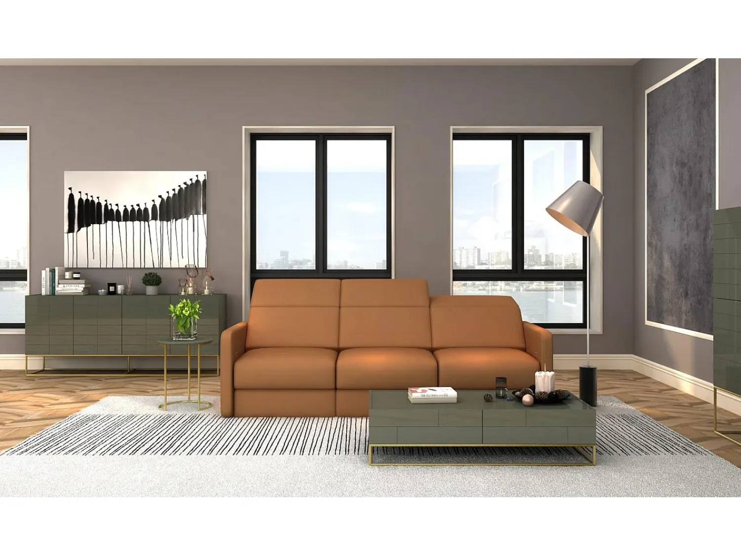Mesa De Centro* Mesa de Centro 119,5x36x59,5 cm Cimento Verde Rose Hill RH06 Verde / Dourado