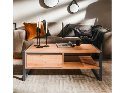 Clearance Mesa de Centro 100x40x55 cm Cinza Natural Preto / Castanho