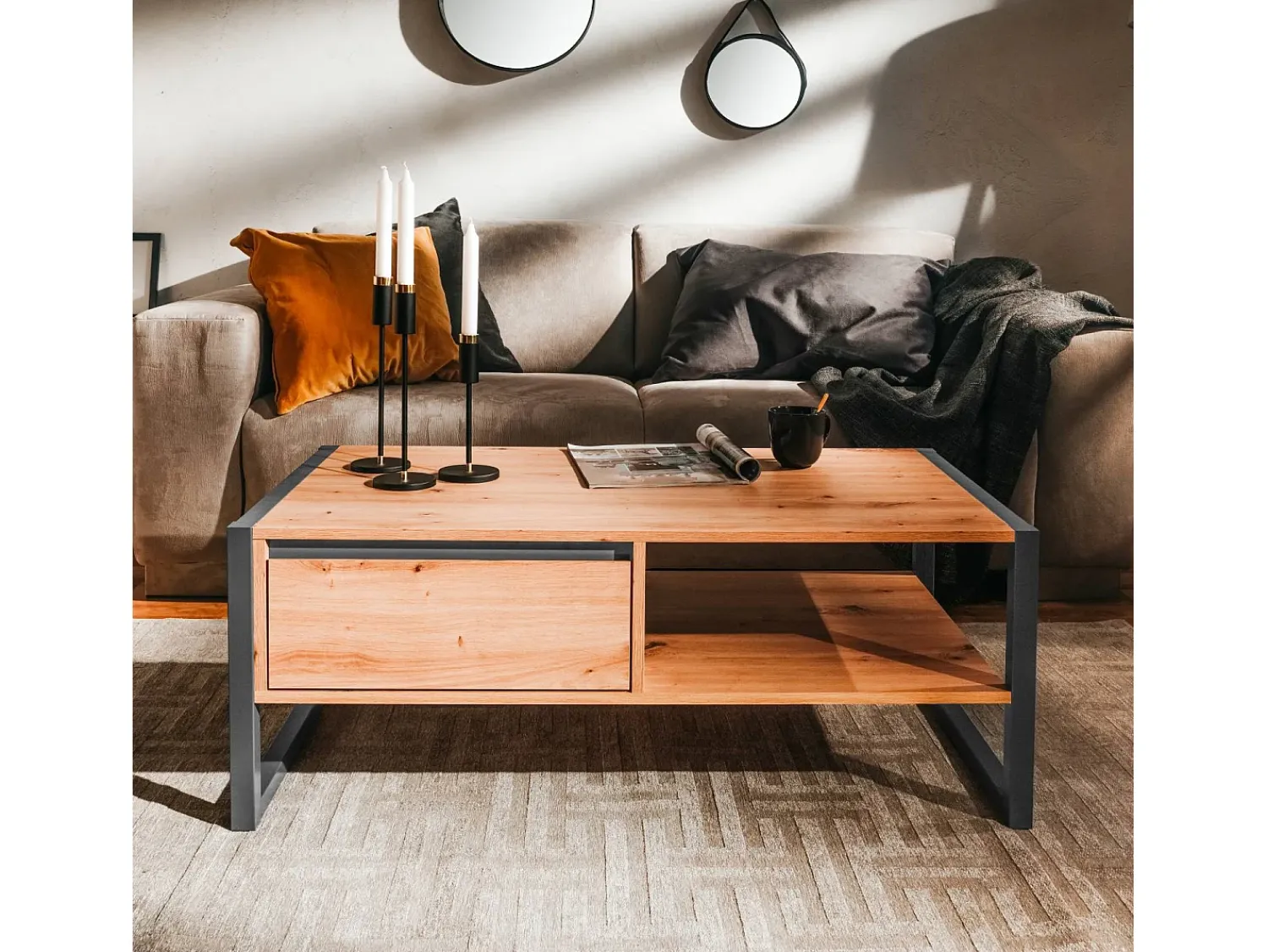 Clearance Mesa de Centro 100x40x55 cm Cinza Natural Preto / Castanho
