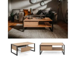 Clearance Mesa de Centro 100x40x55 cm Cinza Natural Preto / Castanho