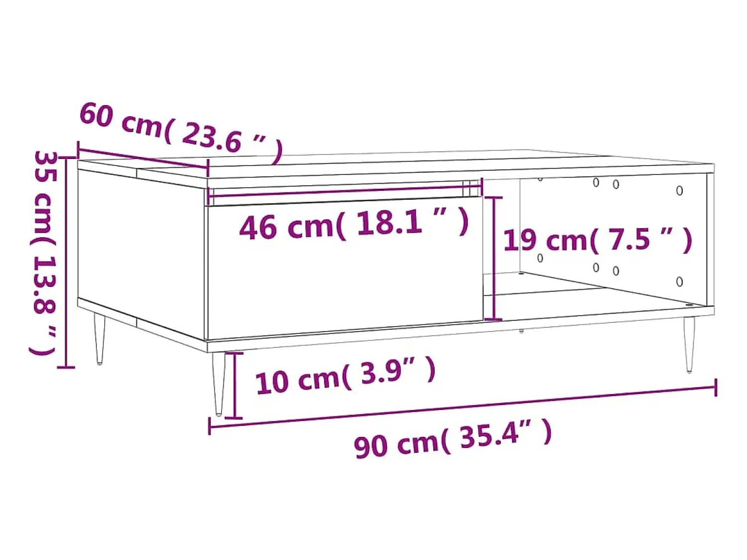 Mesa De Centro|vidaxl Mesa de centro 90x60x35 cm derivados de madeira Branco