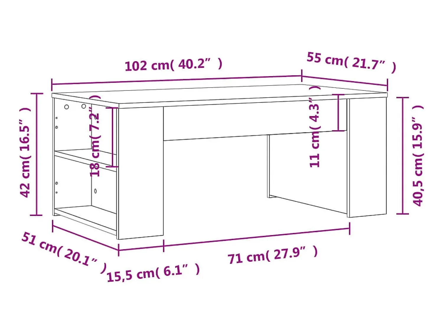 Mesa De Centro*vidaxl Mesa de centro 102x55x42 cm derivados de madeira Preto