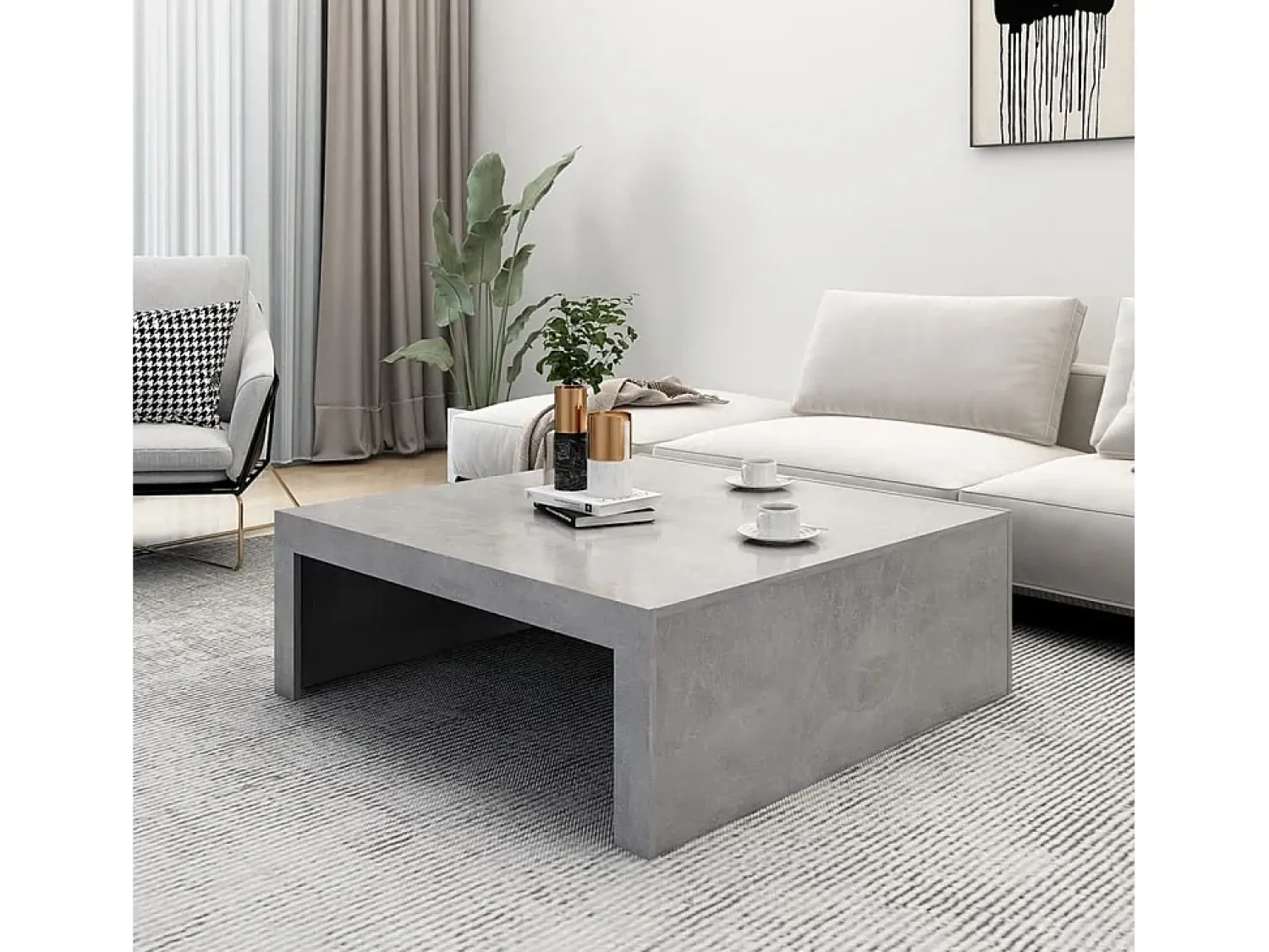 Mesa de centro 100x100x35 cm derivados madeira cimento PT333172^ Mesa De Centro