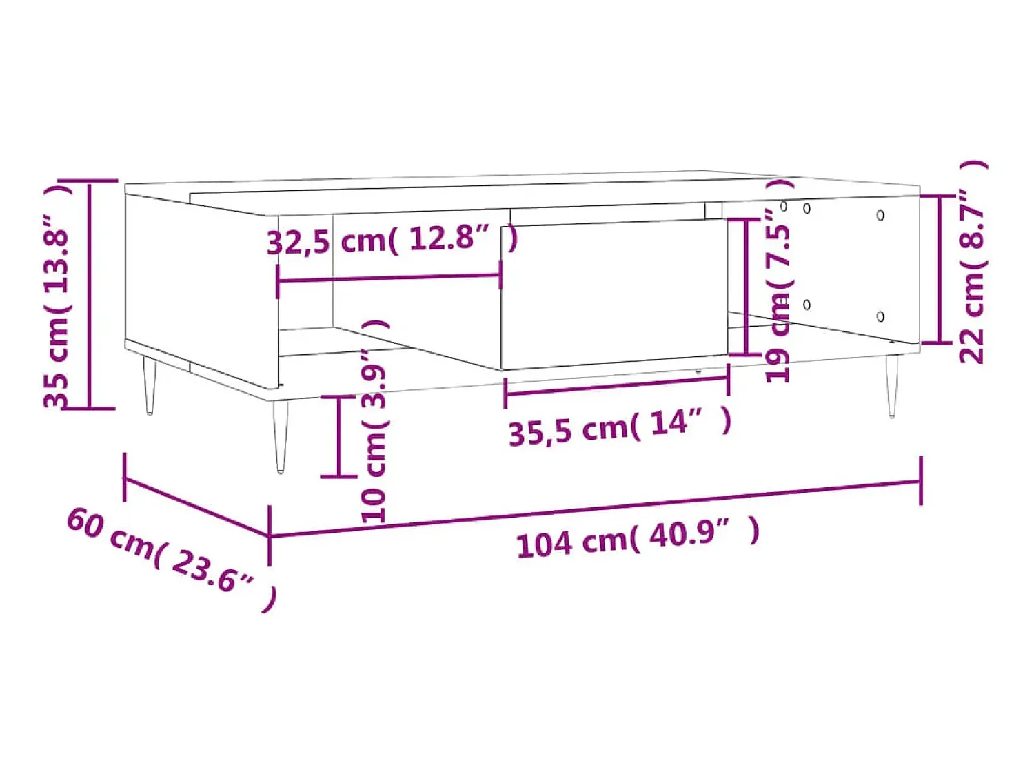 vidaxl Mesa de centro 104x60x35 cm derivados madeira carvalho fumado^ Mesa De Centro
