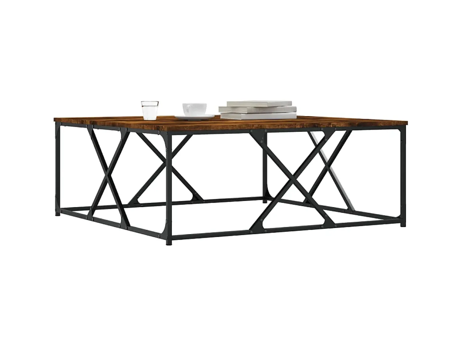 New Mesa de centro 100x100x40 cm derivados madeira carvalho fumado PT104582 Castanho