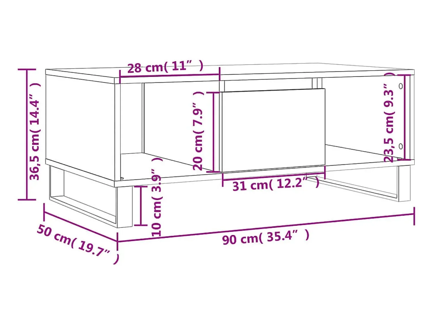Hot vidaxl Mesa de centro 90x50x36,5 cm derivados de madeira Preto