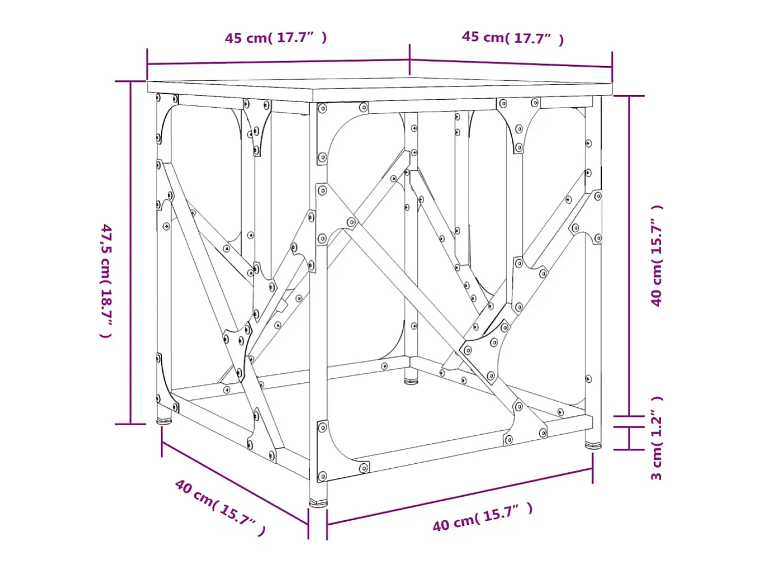vidaxl Mesa de centro 45x45x47,5 cm derivados de madeira^ Mesa De Centro