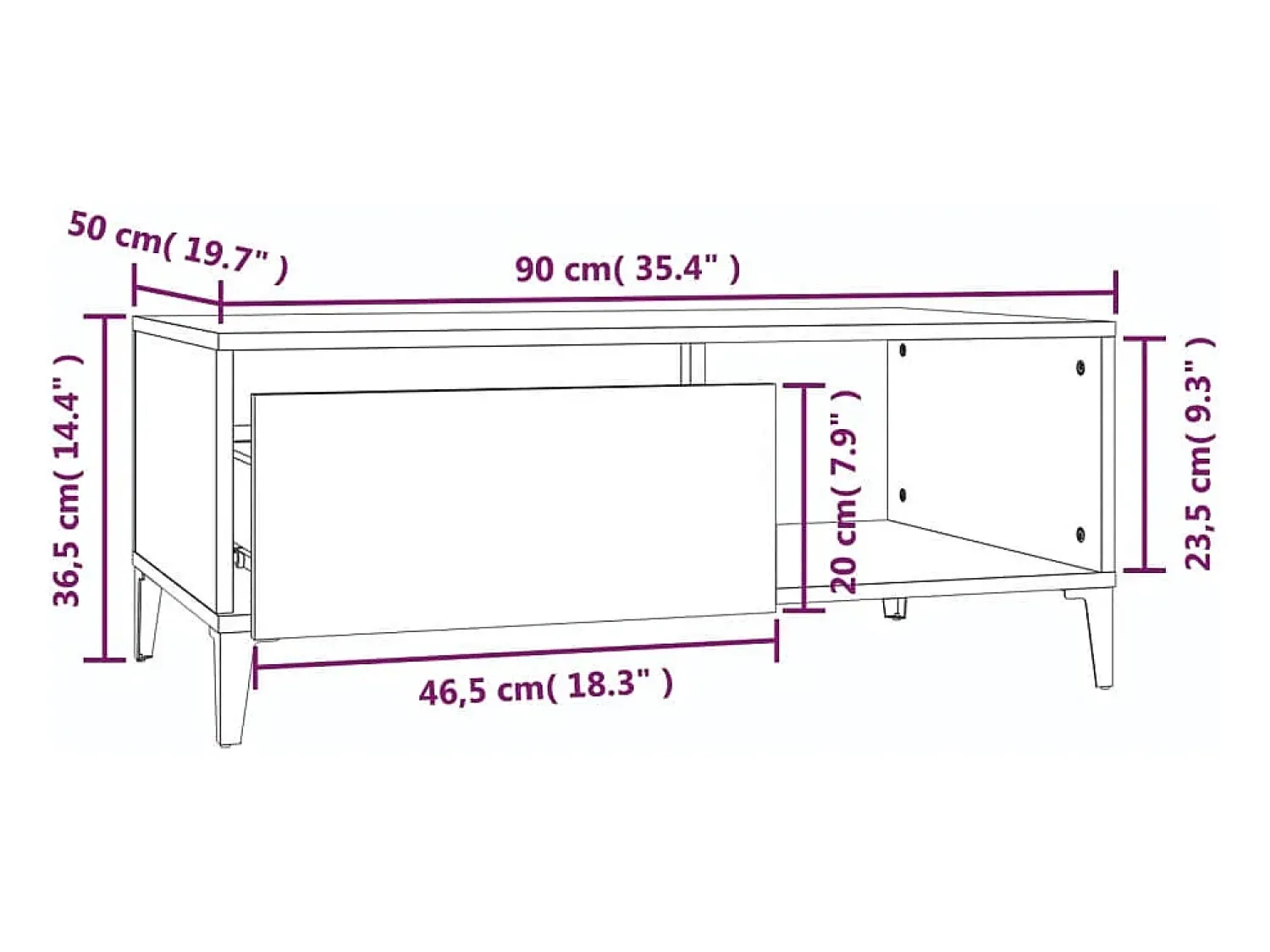 vidaxl Mesa de centro 90x50x36,5 cm derivados madeira sonoma^ Mesa De Centro