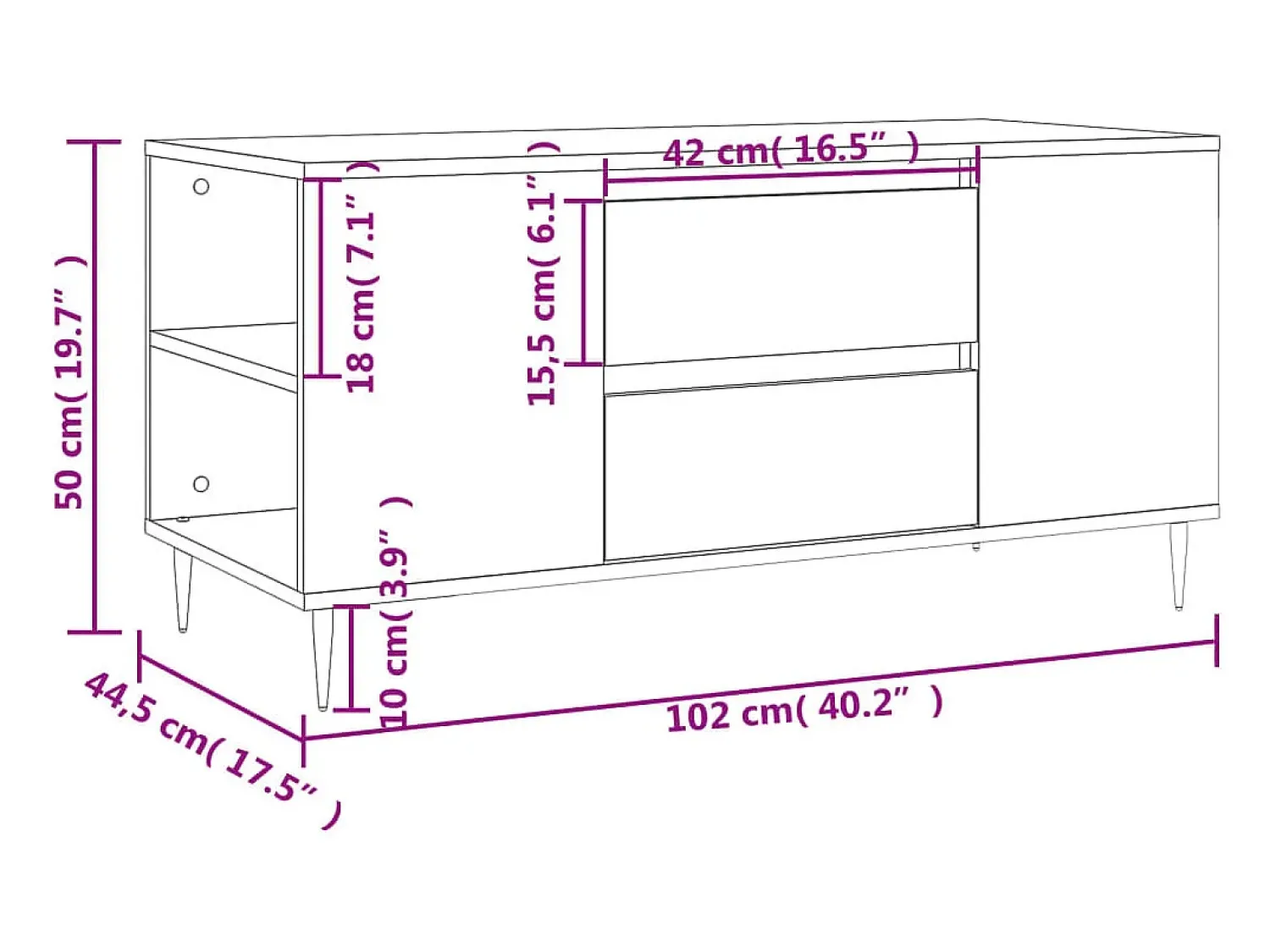 vidaxl Mesa de centro 102x44,5x50 cm derivados de madeira^ Mesa De Centro
