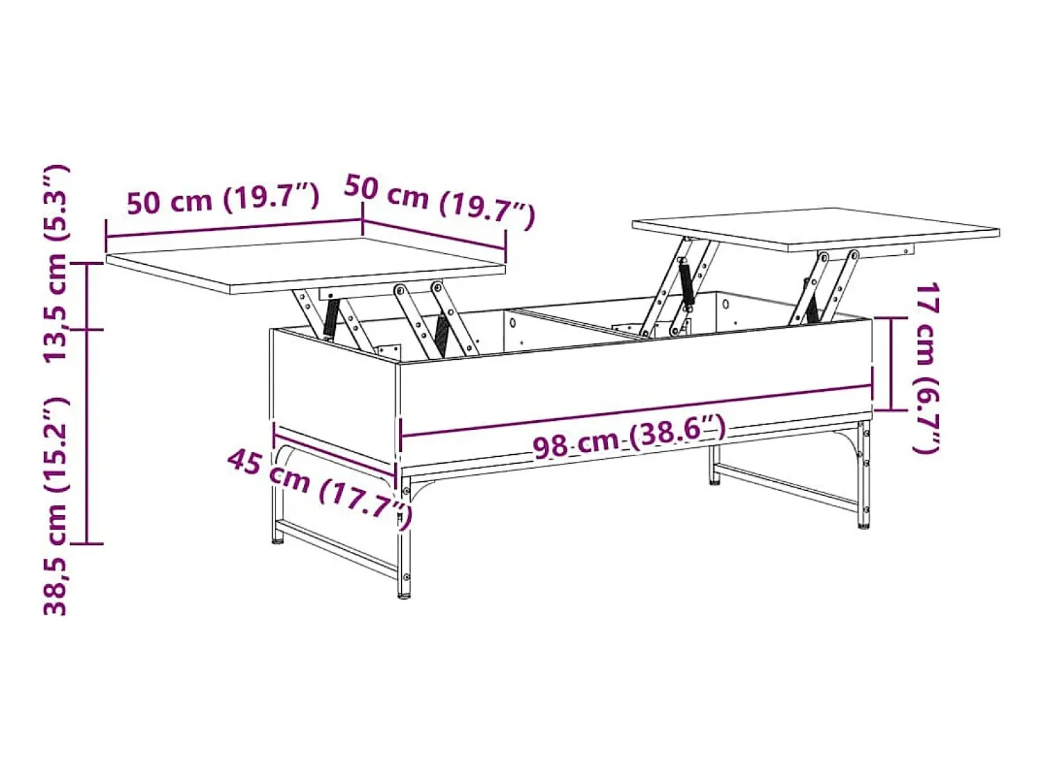 vidaxl Mesa de centro 100x50x40 cm derivados de madeira/metal^ Mesa De Centro
