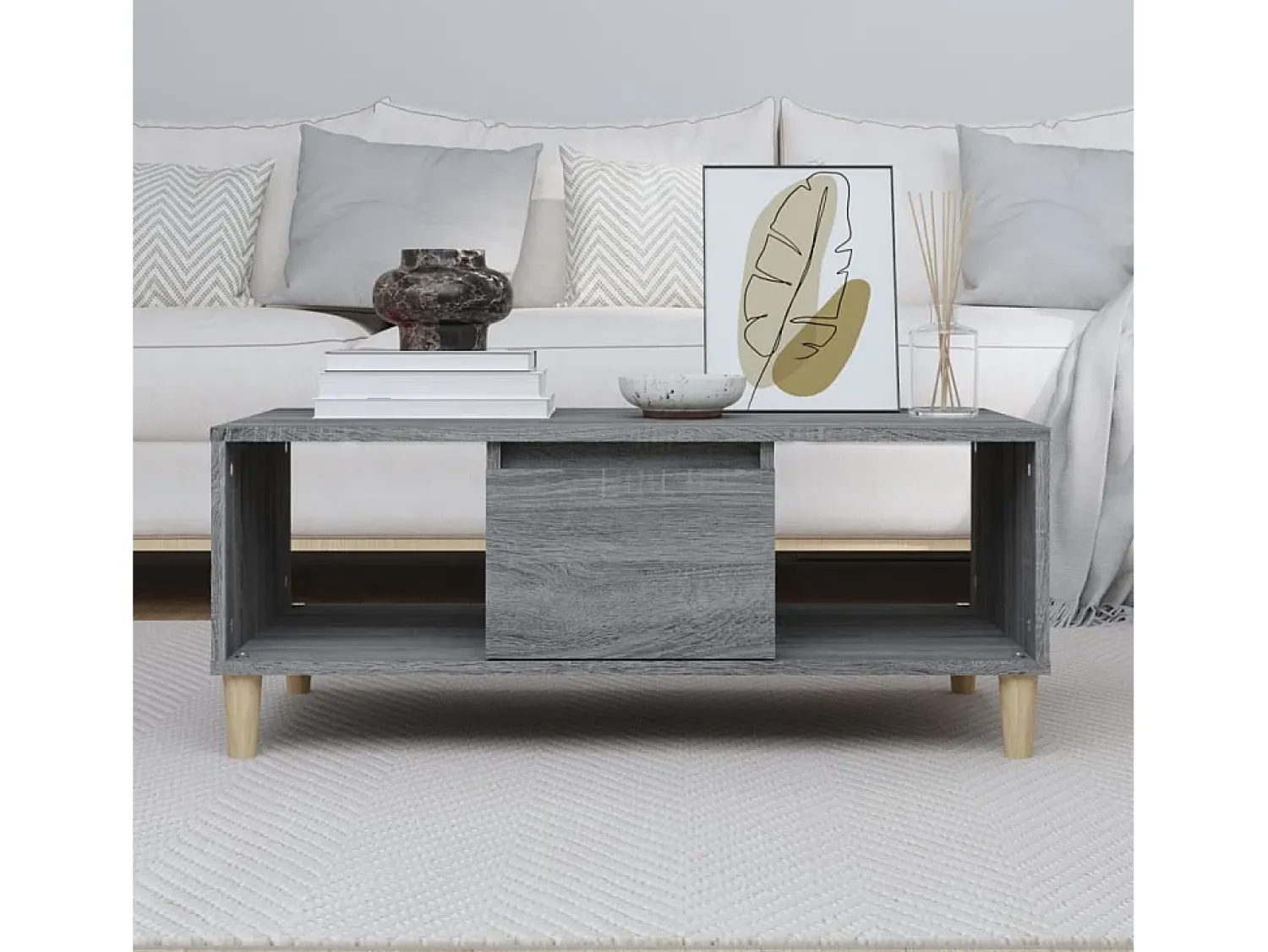 Mesa De Centro| Mesa de centro 90x50x36,5 cm derivados madeira sonoma PT834495 Cinzento