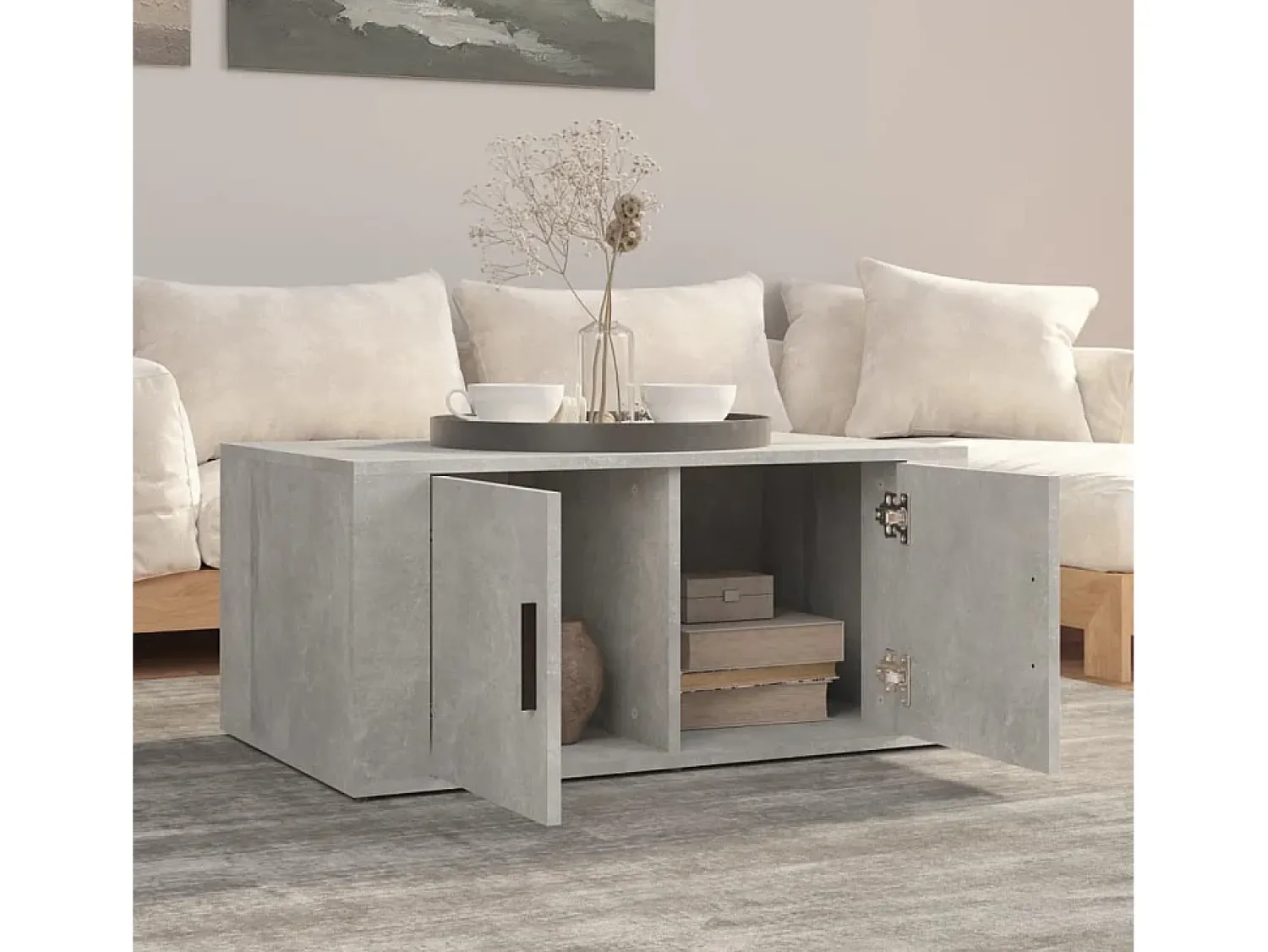 Mesa De Apoio| Mesa de centro 80x50x36 cm derivados madeira cimento PT782063 Cinzento