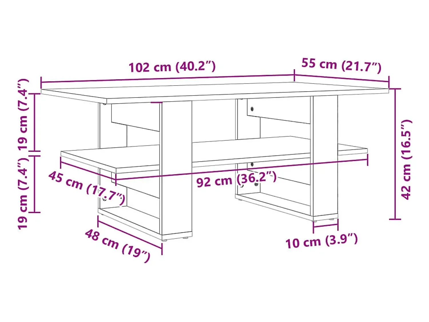 Mesa De Centro|vidaxl Mesa de centro 102x55x42 cm derivados de madeira Branco