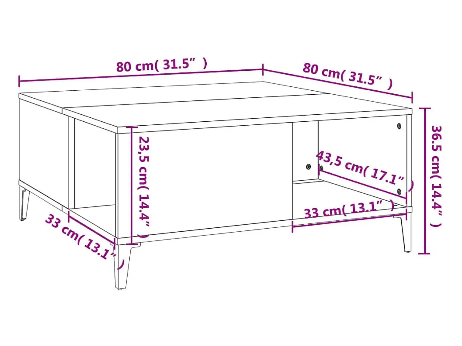 vidaxl Mesa de centro 80x80x36,5 cm derivados de madeira^ Mesa De Centro