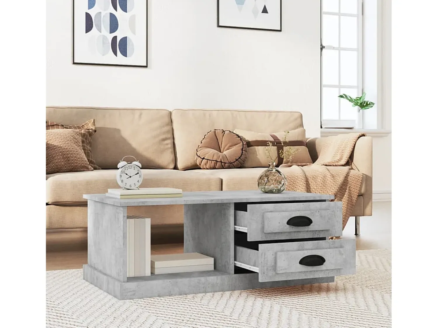 Discount Mesa de centro 90x50x35 cm derivados madeira cimento PT536269 Cinzento