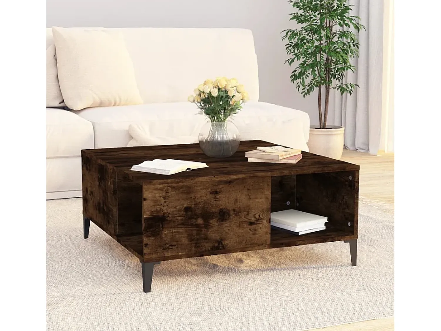 Mesa de centro 80x80x36,5 cm derivados madeira carvalho fumado PT633436 Castanho