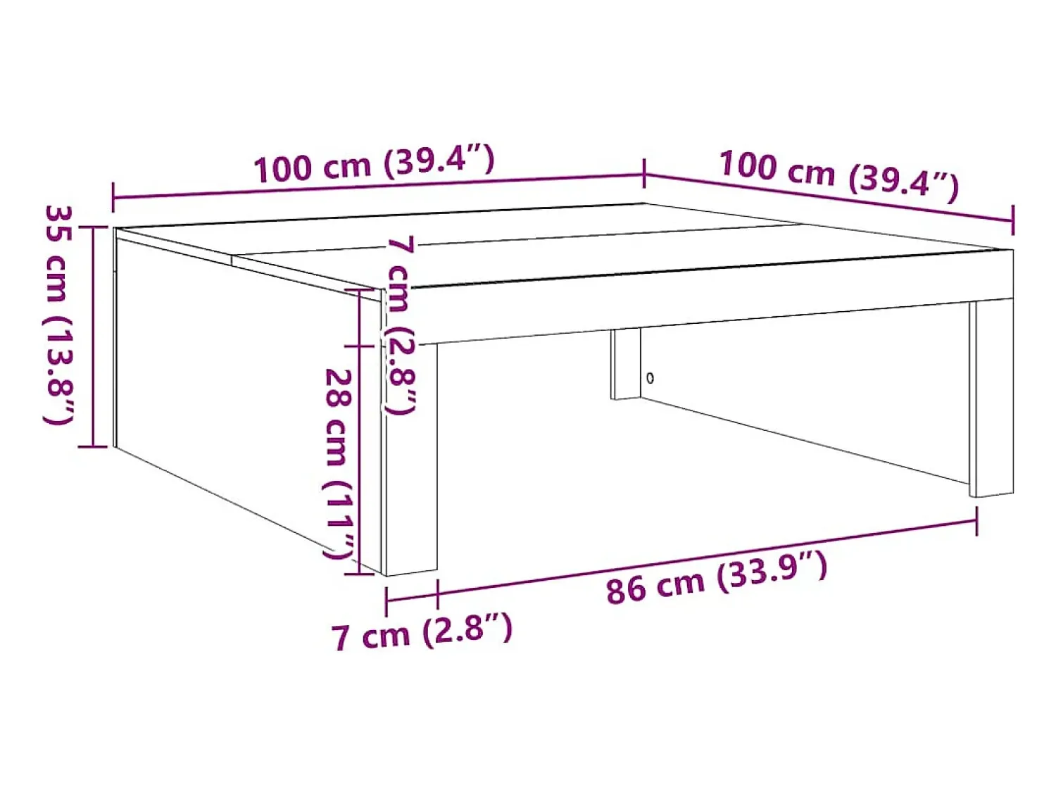 Mesa De Centro*vidaxl Mesa de centro 100x100x35 cm derivados de madeira Preto