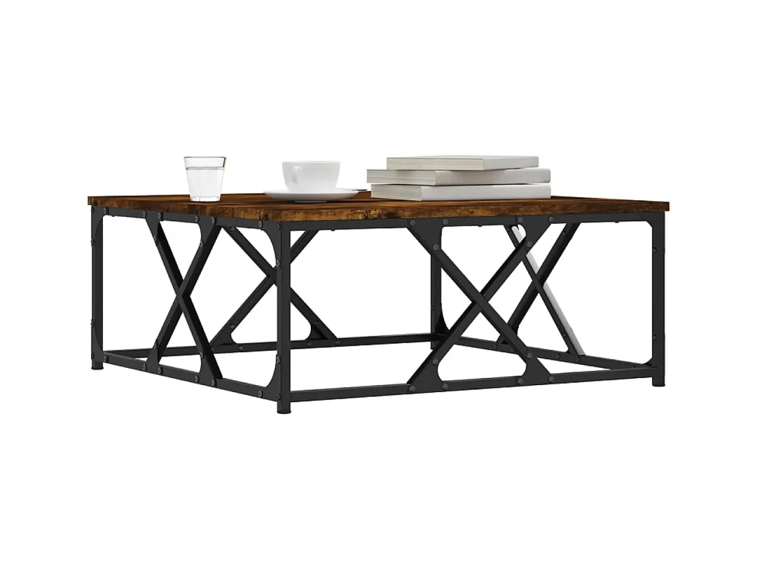 New Mesa de centro 70x70x30 cm derivados de madeira carvalho fumado PT292248 Castanho
