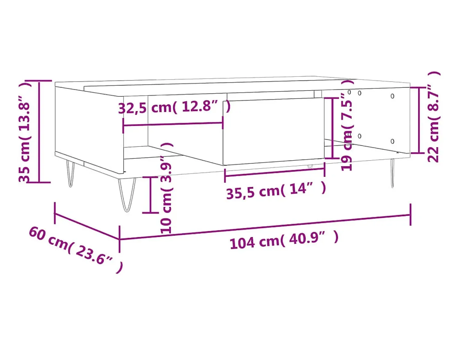 Mesa De Centro*vidaxl Mesa de centro 104x60x35 cm derivados madeira carvalho castanho Natural claro