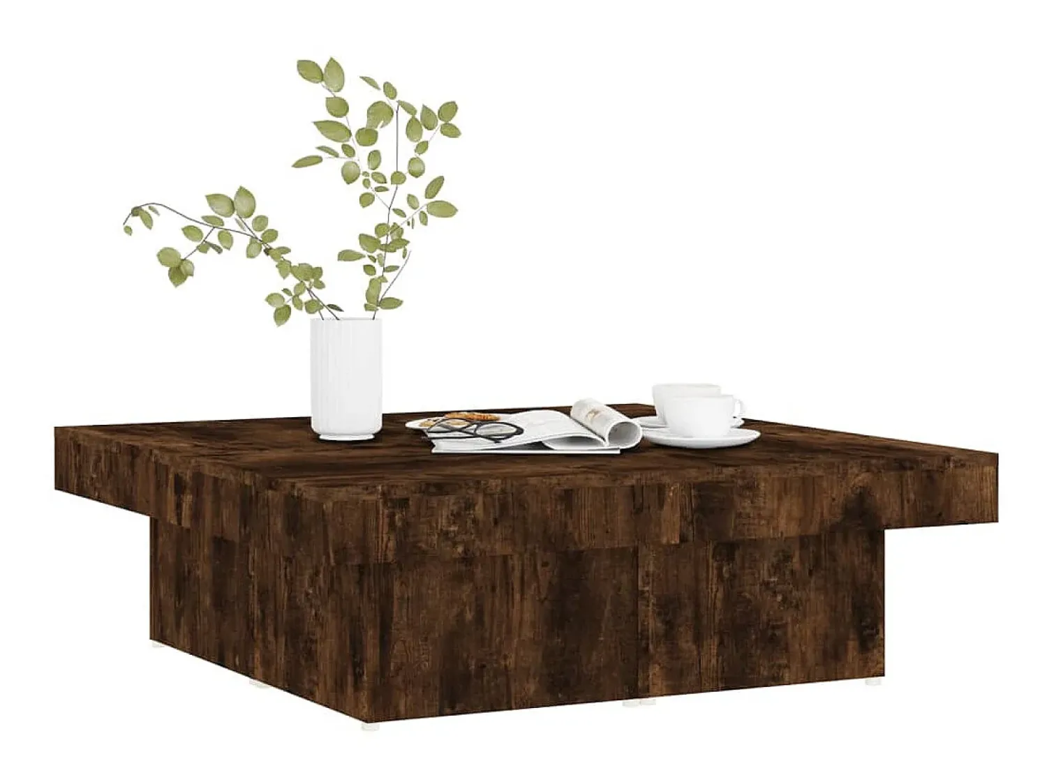 Mesa De Centro| Mesa de centro 90x90x28 cm derivados de madeira carvalho fumado PT876313 Castanho