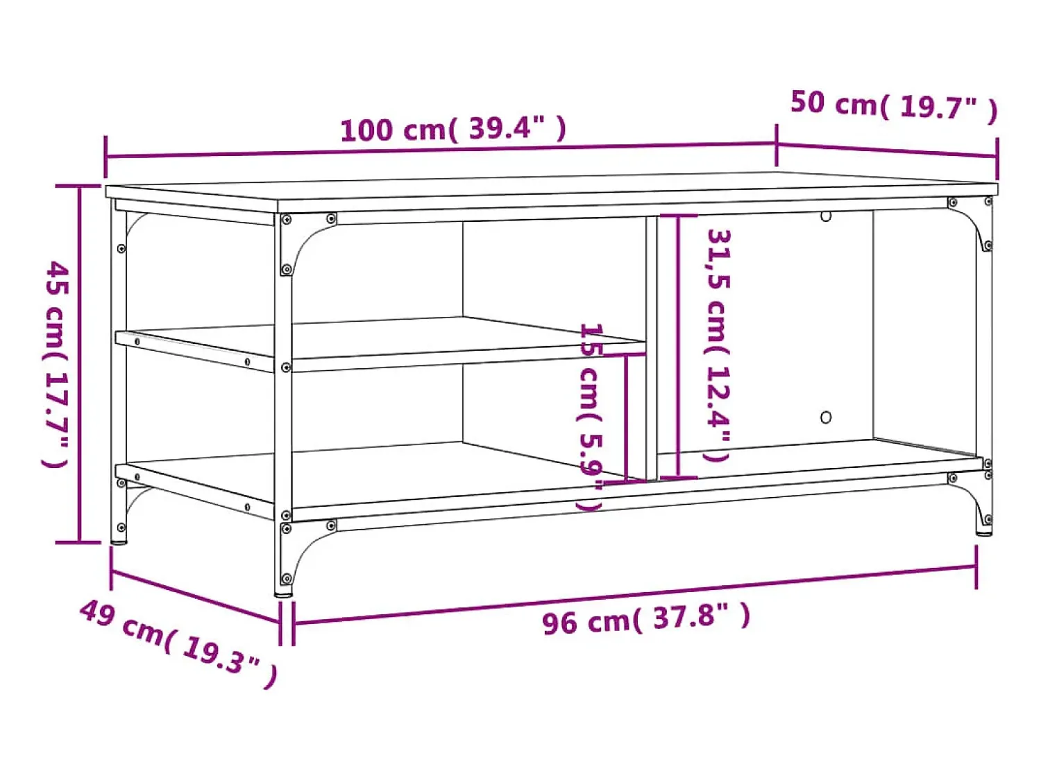 Online vidaxl Mesa de centro 100x50x45 cm derivados de madeira Preto