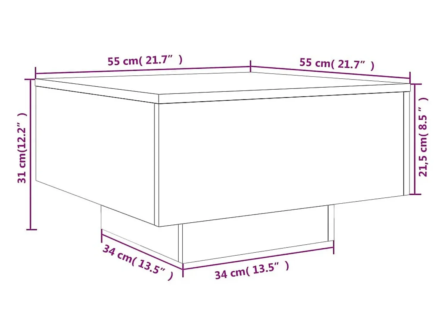 New vidaxl Mesa de centro 55x55x31 cm derivados de madeira Branco
