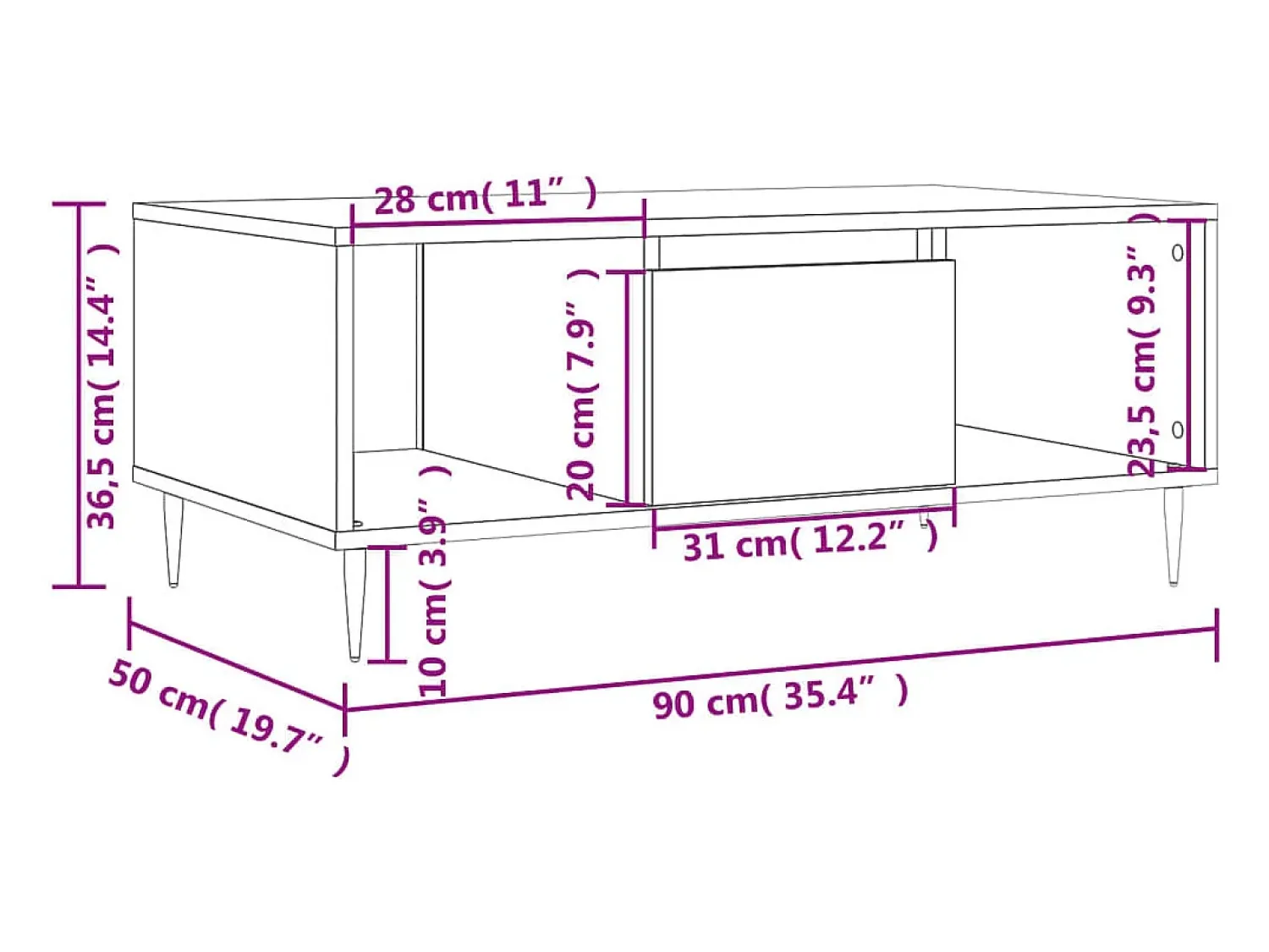 vidaxl Mesa de centro 90x50x36,5 cm derivados madeira carvalho fumado^ Mesa De Centro
