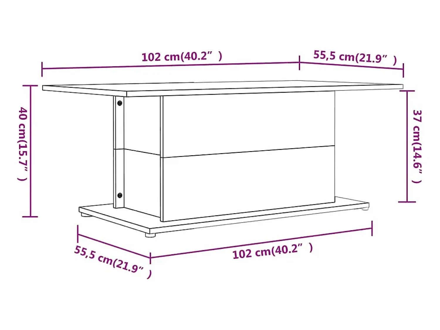 vidaxl Mesa de centro 102x55,5x40 cm derivados de madeira^ Mesa De Centro