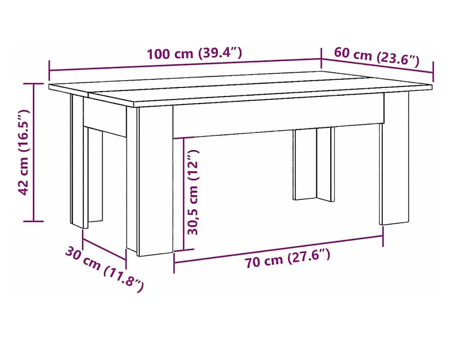 Mesa De Centro*vidaxl Mesa de centro 100x60x42 cm derivados de madeira Preto
