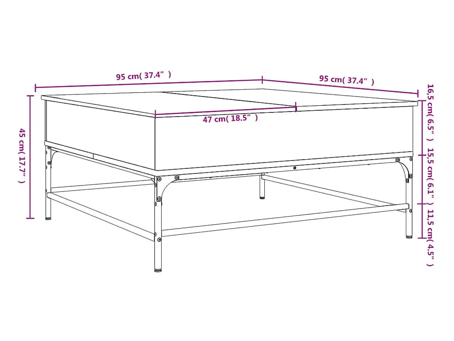 Mesa De Centro*vidaxl Mesa de centro 95x95x45 cm deriv. madeira/metal carvalho sonoma Castanho