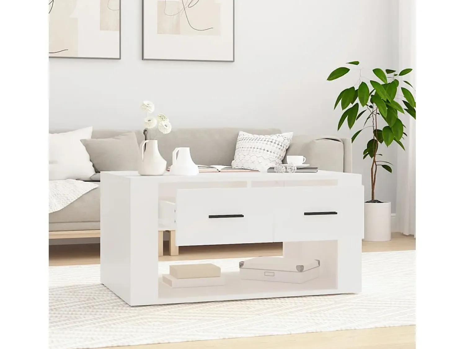 Hot Mesa de centro 80x50x40 cm derivados de madeira PT257462 Branco