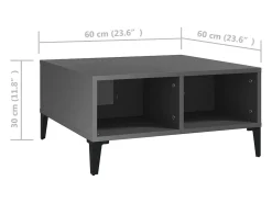 New vidaxl Mesa de centro 60x60x30 cm derivados de madeira cinza brilhante Cinzento