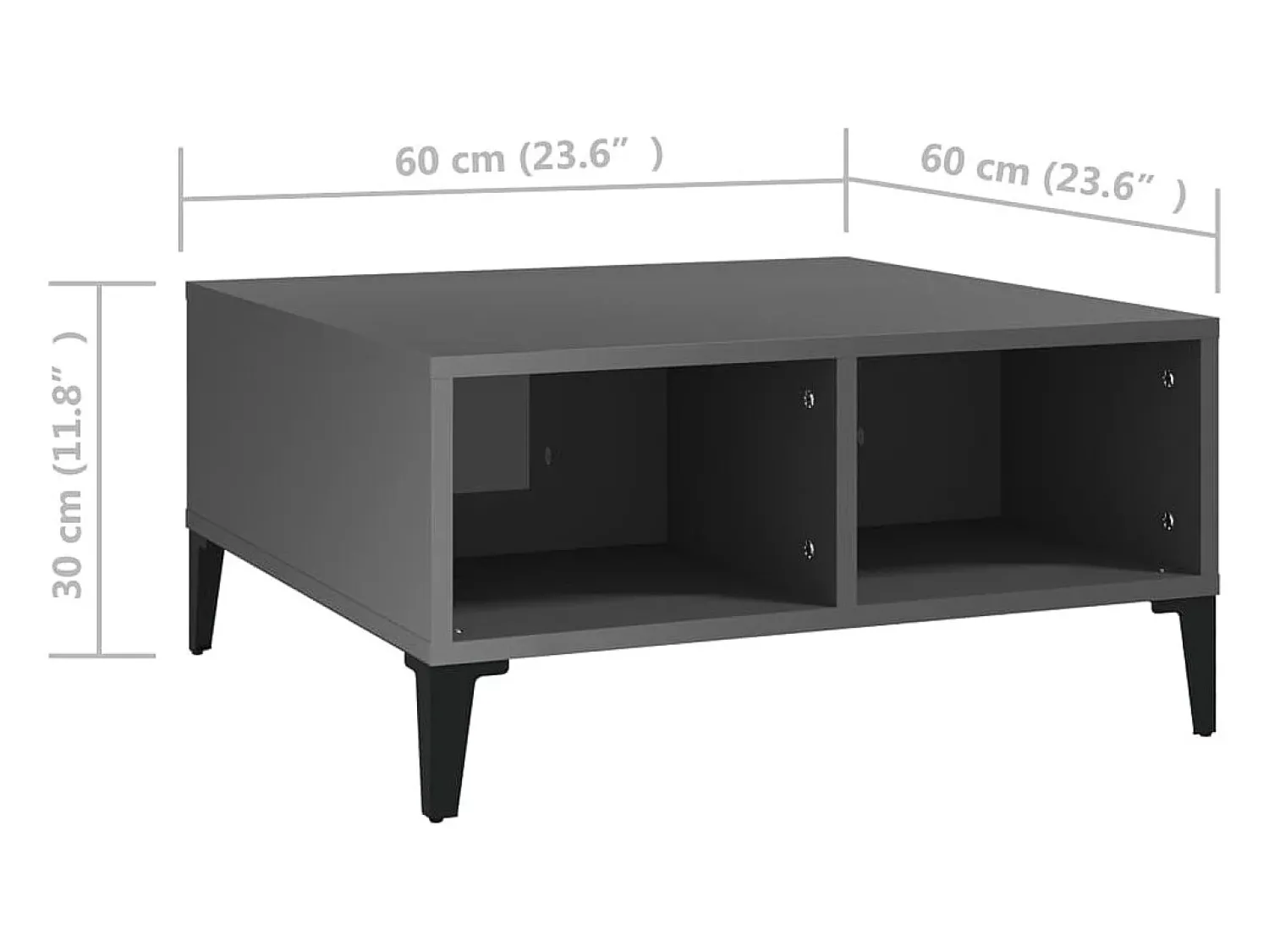New vidaxl Mesa de centro 60x60x30 cm derivados de madeira cinza brilhante Cinzento