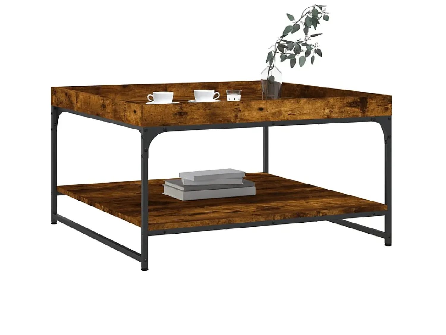 Mesa de centro 80x80x45 cm deriv. madeira/ferro carvalho fumado PT297523^ Mesa De Centro