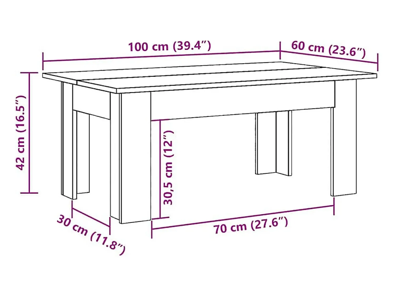 vidaxl Mesa de centro 100x60x42 cm derivados madeira cimento^ Mesa De Centro