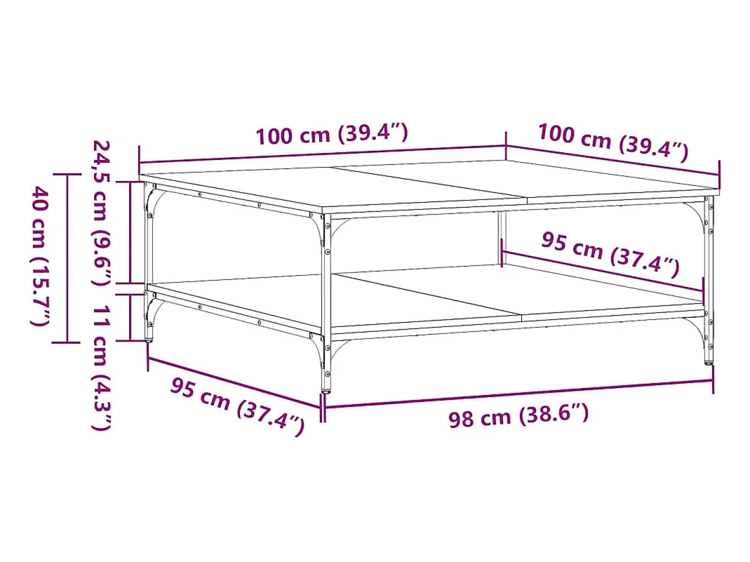 Discount vidaxl Mesa de centro 100x100x40 cm derivados de madeira Preto