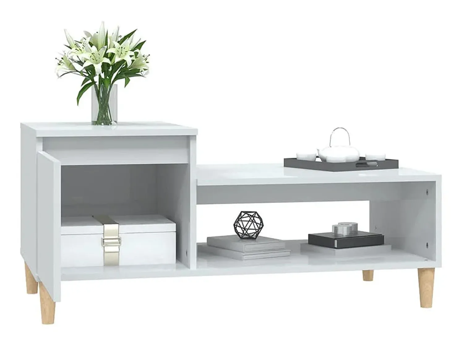 Mesa De Centro* Mesa de centro 100x50x45 cm derivados madeira brilhante PT893920 Branco