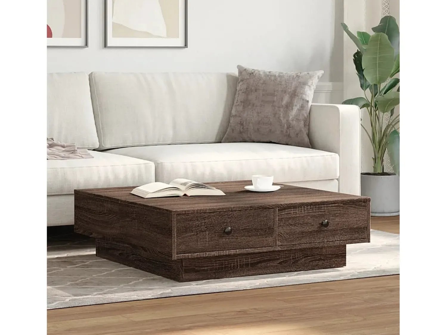 Mesa de centro 90x90x28 cm derivados madeira carvalho castanho PT428131^ Mesa De Centro