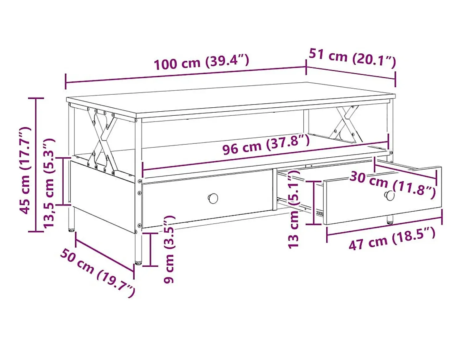 vidaxl Mesa de centro 100x51x45 cm derivados madeira carvalho sonoma^ Mesa De Centro