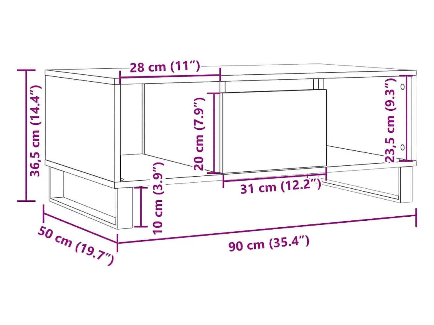 Mesa De Centro*vidaxl Mesa de centro 90x50x36,5 cm derivados de madeira madeira velha Natural claro