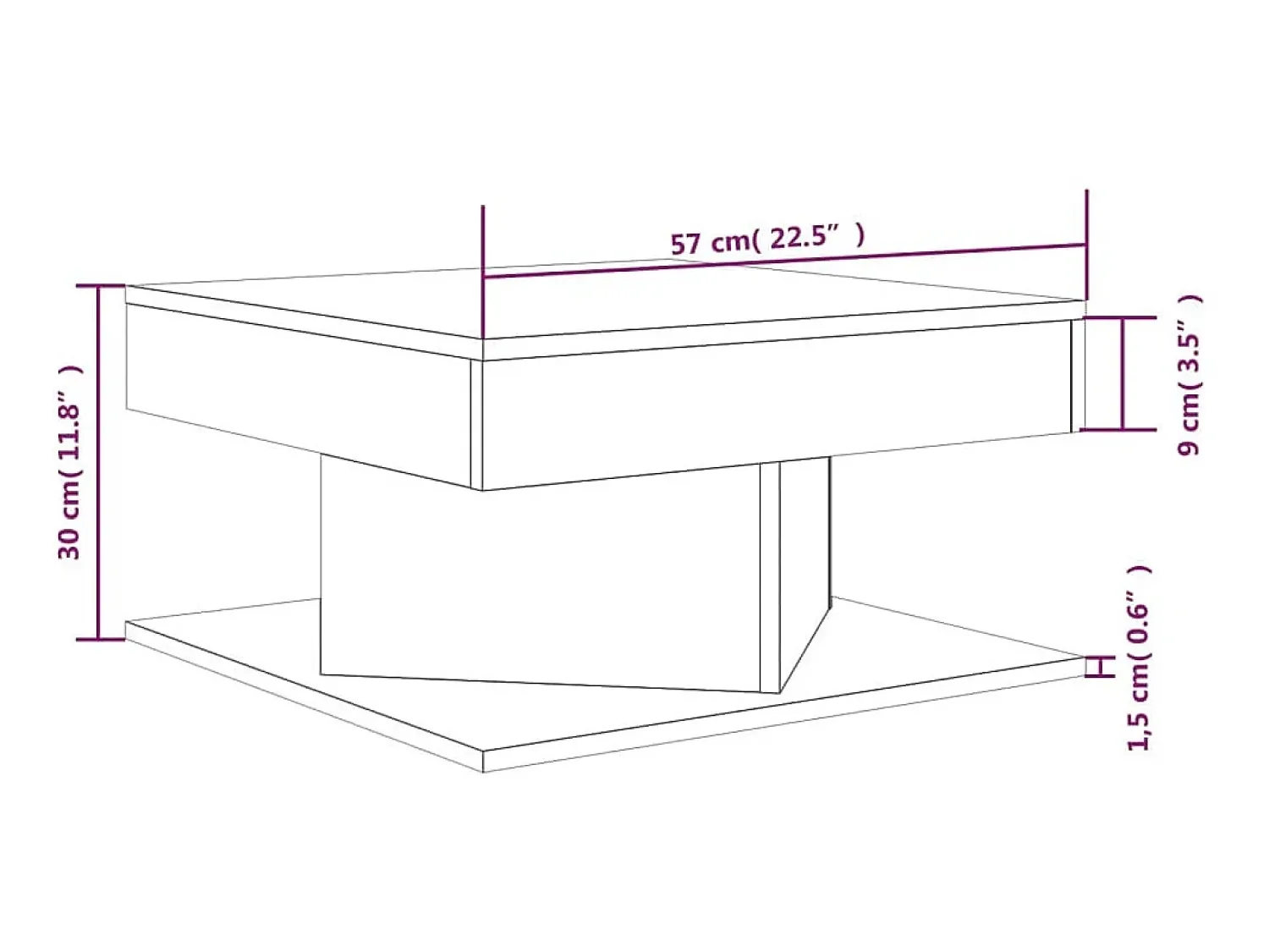 Mesa De Centro| Mesa de centro 57x57x30 cm derivados de madeira sonoma PT918513 Cinzento