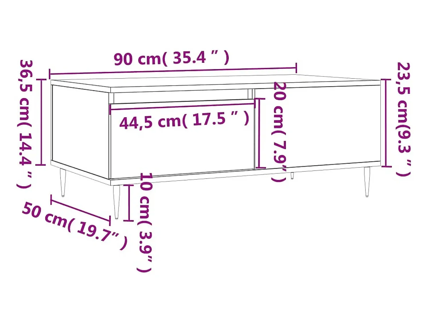 vidaxl Mesa de centro 90x50x36,5 cm derivados de madeira^ Mesa De Centro