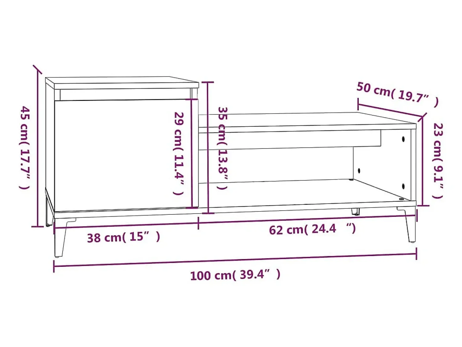 Best vidaxl Mesa de centro 100x50x45 cm derivados de madeira Preto